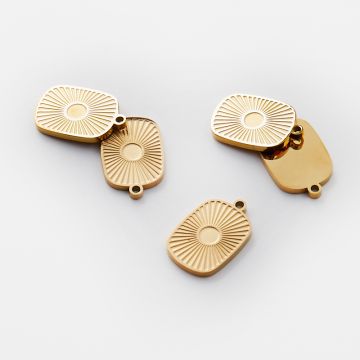 Zawieszka ze stali chirurgicznej grawerowana owal we wzorki w kolorze złotym 16mm PVD