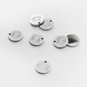 Zawieszka ze stali chirurgicznej grawerowana kółko z dmuchawcem w kolorze srebrnym 12mm