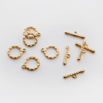 Zapięcie toggle ze stali chirurgicznej nacinane w kolorze złotym 16mm PVD