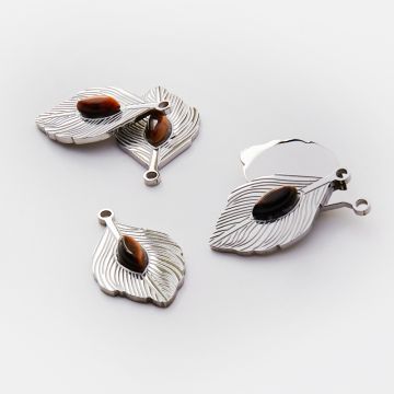 Zawieszka ze stali chirurgicznej pawie pióro z tygrysim okiem w kolorze srebrnym 26mm