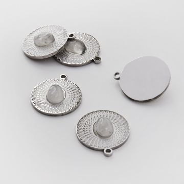 Zawieszka ze stali chirurgicznej kółko nacinane z kryształem górskim w kolorze srebrnym 21mm