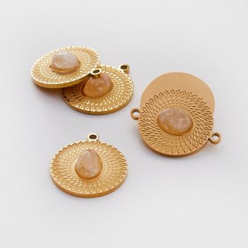 Zawieszka ze stali chirurgicznej kółko nacinane z kryształem górskim w kolorze złotym 21mm PVD