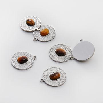 Zawieszka ze stali chirurgicznej kółko nacinane z tygrysim okiem w kolorze srebrnym 21mm