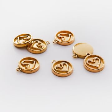 Zawieszka ze stali chirurgicznej kółko z serduszkiem w kolorze złotym 14mm PVD