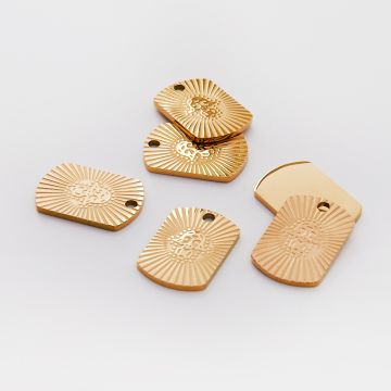 Zawieszka ze stali chirurgicznej blaszka z ręką fatimy w kolorze złotym 20,5mm PVD