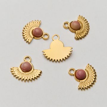 Zawieszka ze stali chirurgicznej wachlarz z rodonitem w kolorze złotym 17mm PVD