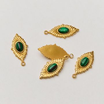 Zawieszka ze stali chirurgicznej oczko z malachitem w kolorze złotym 20mm PVD