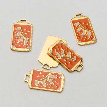 Emaliowana zawieszka ze stali chirurgicznej karta tarota palące słońce w kolorze złotym 25,5mm PVD