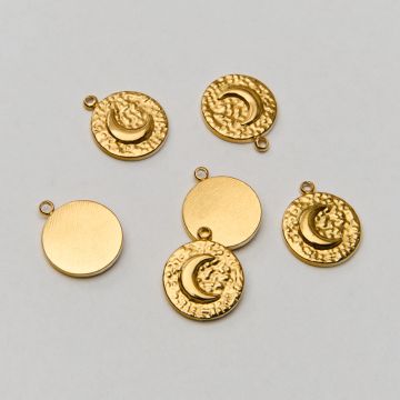 Zawieszka ze stali chirurgicznej kółko z motywem księżyca w kolorze złotym 12,5mm PVD