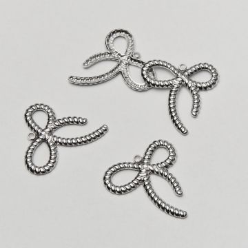 Zawieszka ze stali chirurgicznej kokardka ze sznurka w kolorze srebrnym 29mm