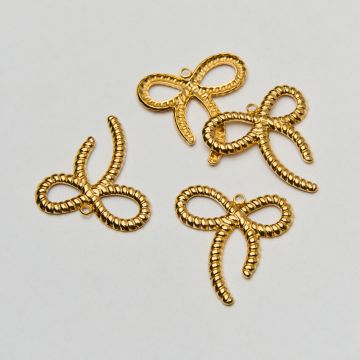 Zawieszka ze stali chirurgicznej kokardka ze sznurka w kolorze złotym 29mm PVD