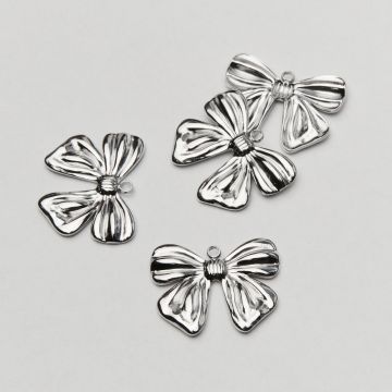 Zawieszka ze stali chirurgicznej gruba kokardka w kolorze srebrnym 20mm