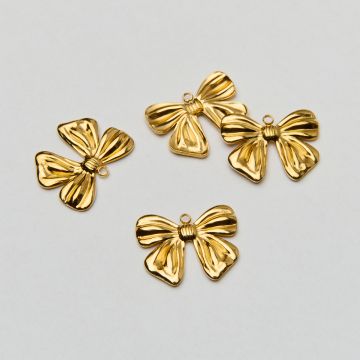 Zawieszka ze stali chirurgicznej gruba kokardka w kolorze złotym 20mm PVD