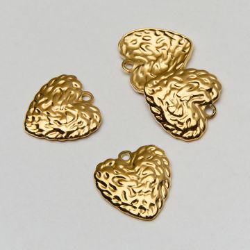 Zawieszka ze stali chirurgicznej gniecione serce w kolorze złotym 22,5mm PVD
