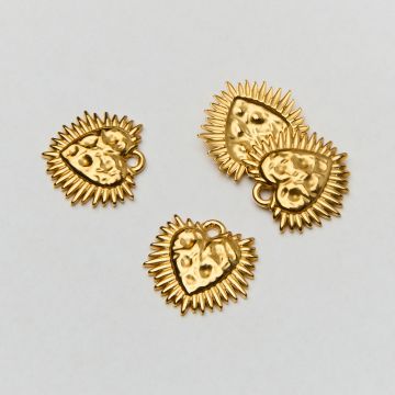 Zawieszka ze stali chirurgicznej serce z promieniami w kolorze złotym 14,5mm PVD