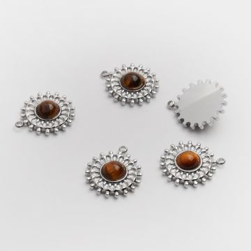 Zawieszka ze stali chirurgicznej słoneczko z tygrysim okiem w kolorze srebrnym 17,5mm