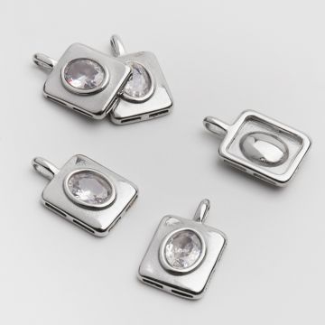 Zawieszka ze stali chirurgicznej prostokąt z białą cyrkonią w kolorze srebrnym 20,5mm