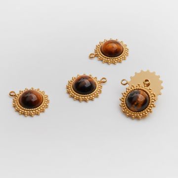 Zawieszka ze stali chirurgicznej słoneczko z tygrysim okiem w kolorze złotym 19mm PVD