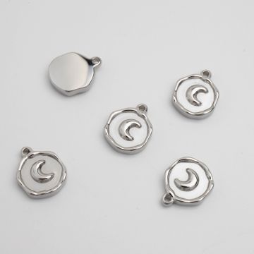 Zawieszka ze stali chirurgicznej heksagon z księżycem w kolorze srebrnym 13mm