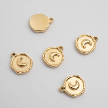 Zawieszka ze stali chirurgicznej heksagon z księżycem w kolorze złotym 13mm PVD