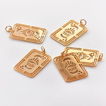 Zawieszka ze stali chirurgicznej karta w kolorze złotym 28mm