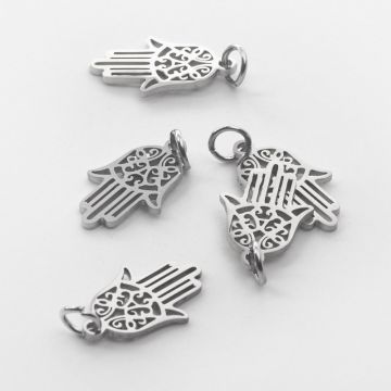 Zawieszka ze stali chirurgicznej ręka fatimy w kolorze srebrnym 17,5mm