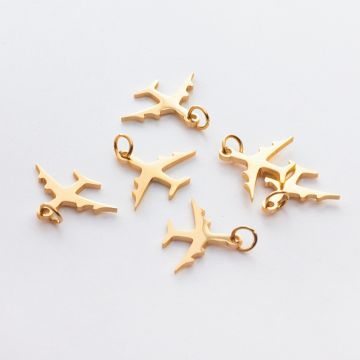 Zawieszka ze stali chirurgicznej samolot w kolorze złotym 9,5mm