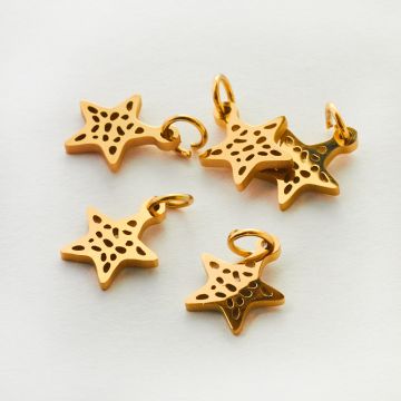 Mini zawieszka ze stali chirurgicznej gwiazdka ażurowa w kolorze złotym 9,5mm PVD