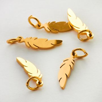 Zawieszka ze stali chirurgicznej piórko w kolorze złotym 19,5mm