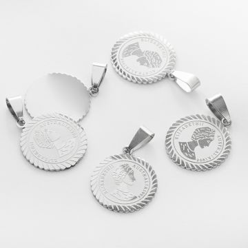 Zawieszka ze stali chirurgicznej moneta królowa Elżbieta II w kolorze srebrnym 20mm