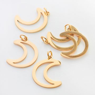 Zawieszka ze stali chirurgicznej księżyc wycięty w kolorze złotym 24mm
