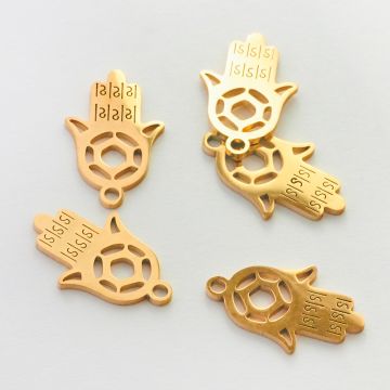 Zawieszka ze stali chirurgicznej ręka fatimy z gwiazdką w kolorze złotym 19mm