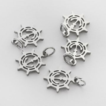 Mini zawieszka ze stali chirurgicznej koło sterowe w kolorze srebrnym 10mm