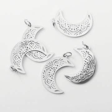 Zawieszka ze stali chirurgicznej księżyc ażurowy w kolorze srebrnym 22mm