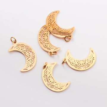 Zawieszka ze stali chirurgicznej księżyc ażurowy w kolorze złotym 24mm