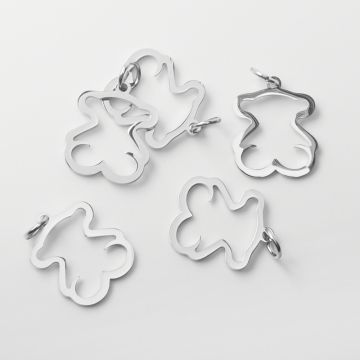 Zawieszka ze stali chirurgicznej miś wycięty w kolorze srebrnym 11,5mm