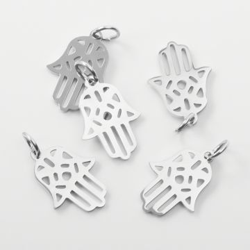 Zawieszka ze stali chirurgicznej ręka fatimy w kolorze srebrnym 15,5mm