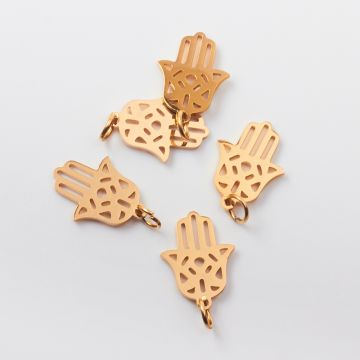 Zawieszka ze stali chirurgicznej ręka fatimy w kolorze złotym 17mm