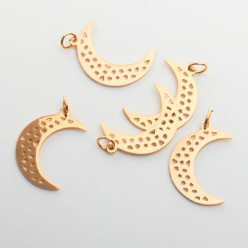 Zawieszka ze stali chirurgicznej księżyc ażurowy w kolorze złotym 22mm