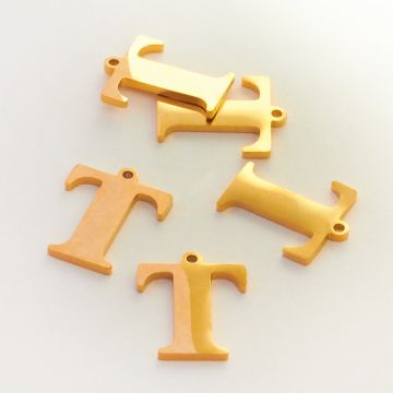 Zawieszka ze stali szlachetnej literka T w kolorze złotym 13,5mm