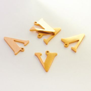 Zawieszka ze stali szlachetnej literka V w kolorze złotym 13,5mm