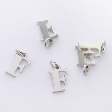 Zawieszka ze stali chirurgicznej literka F w kolorze srebrnym 10mm