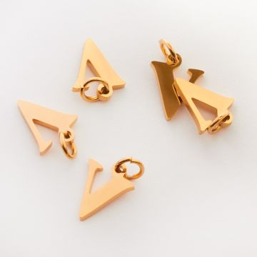 Zawieszka ze stali chirurgicznej literka V w kolorze złotym 8mm