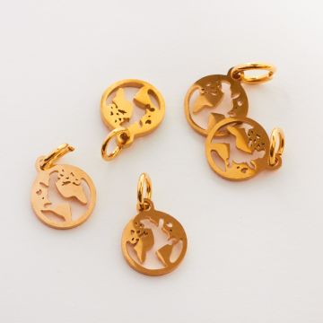 Zawieszka ze stali chirurgicznej globus w kolorze złotym 8,5mm PVD