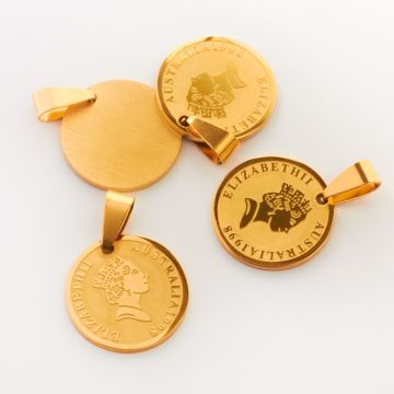 Zawieszka ze stali chirurgicznej moneta w kolorze złotym 20mm