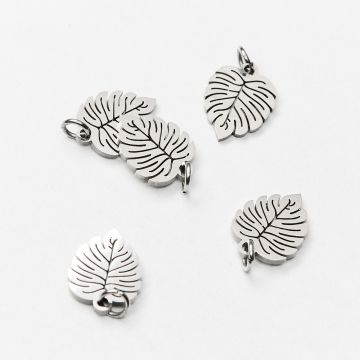 Zawieszka ze stali chirurgicznej liść monstery w kolorze srebrnym 10,5mm