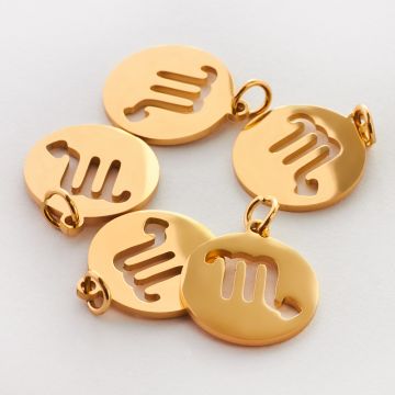 Zawieszka ze stali chirurgicznej znak zodiaku Skorpion w kolorze złotym 15mm