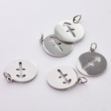 Zawieszka ze stali chirurgicznej znak zodiaku Strzelec w kolorze srebrnym 15mm