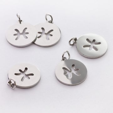 Zawieszka ze stali chirurgicznej znak zodiaku Ryby w kolorze srebrnym 15mm