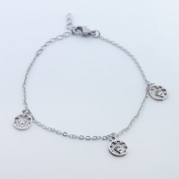 Bransoletka ze stali chirurgicznej trzy korony w kółku w kolorze srebrnym 19cm